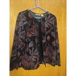 Vintage Notations XL Black Floral Glitter Velvet Blouse Jacket Top Women's‎ Y2K